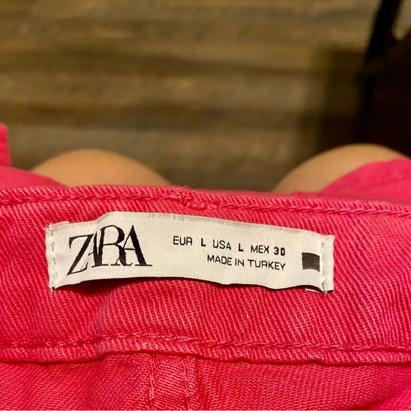 Zara Hot Pink Denim Skort Skirt Pockets Button Casual 90s Grunge Chic - Picture 3 of 7